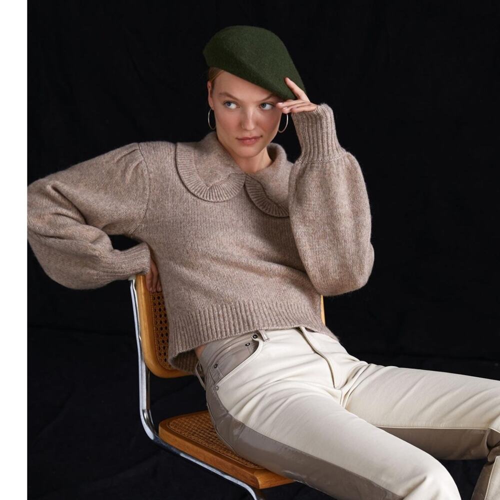 ASTR The Label Collared Puff-Sleeve Sweater - New Size Large